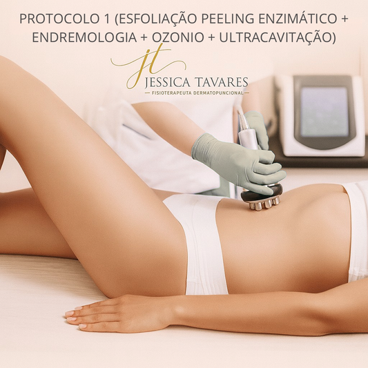 PROTOCOLO 1 (ESFOLIAÇÃO PEELING ENZIMÁTICO + ENDREMOLOGIA + OZONIO + ULTRACAVITAÇÃO)