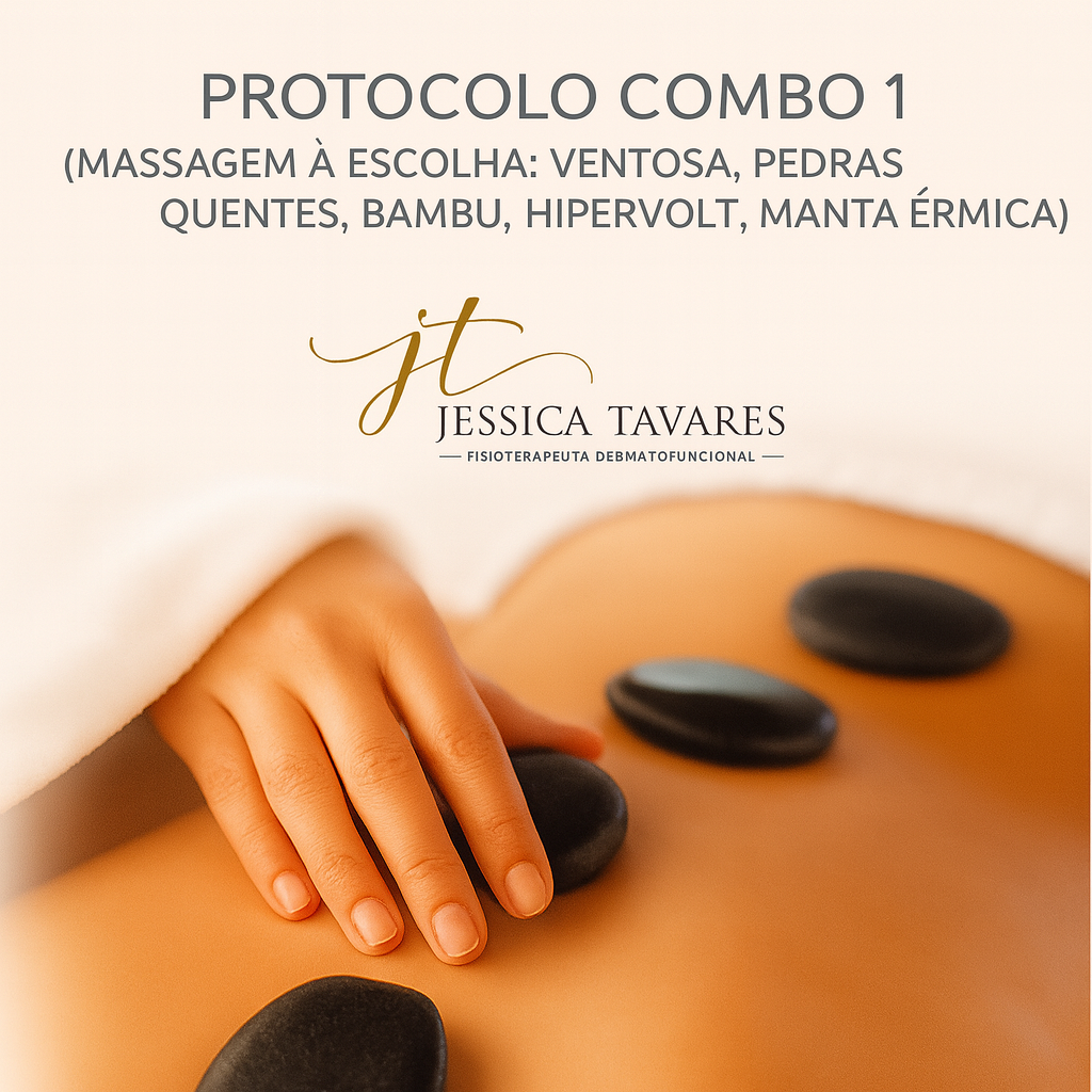 PROTOCOLO COMBO 1 (MASSAGEM À ESCOLHA: VENTOSA, PEDRAS QUENTES, BAMBU, HIPERVOLT, MANTA TÉRMICA)